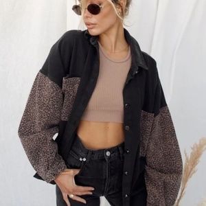 Black and Leopard Denim Jacket